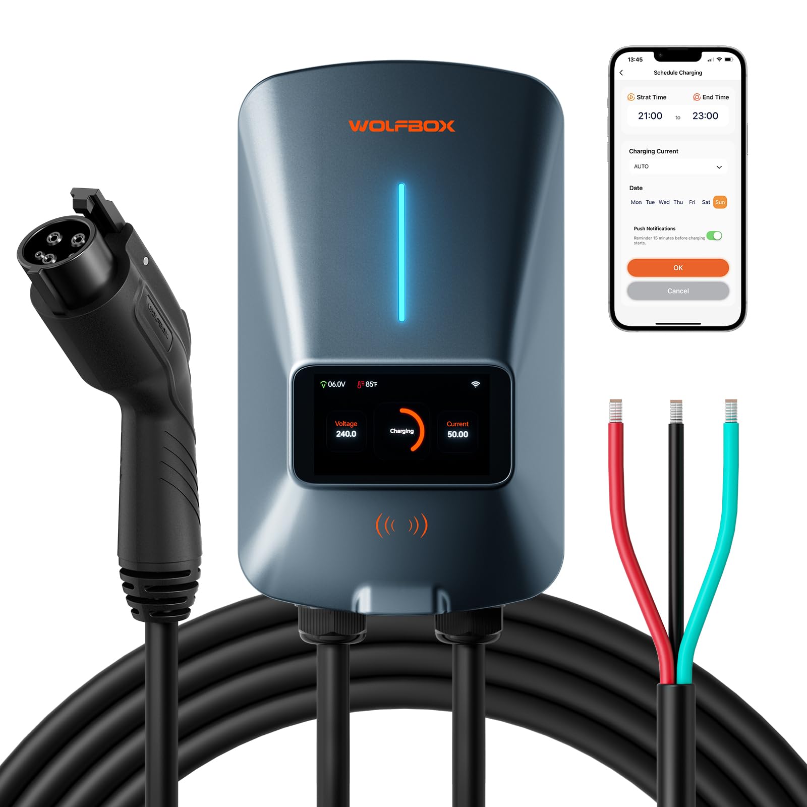 Amazon.com: WOLFBOX Cargador EV de nivel 2 de 50 amperios